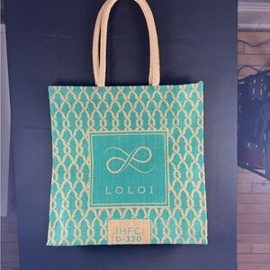 Loloi Teal and Tan Tote Bag (B4h